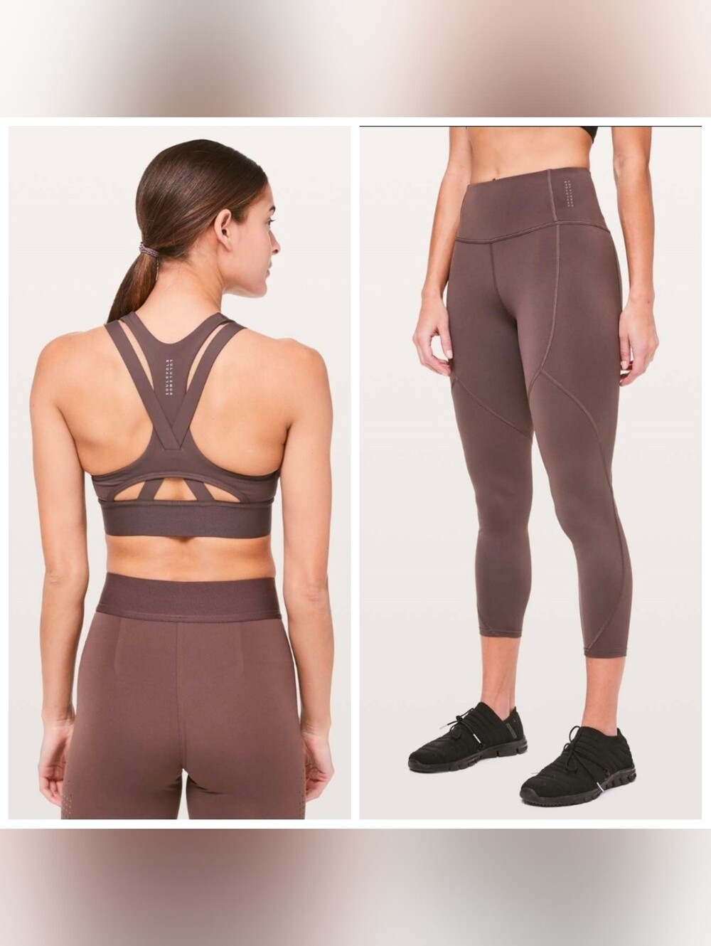 Lululemon X Soulcycle Set Sports Bra 24" Leggings Purple Taupe Womens 12 Everlux